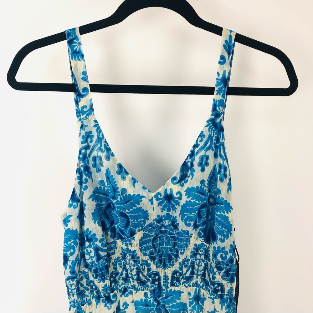 NWT Black Tape‎ Blue Damask Printed Leg Slit V-Neck Sundress Maxi Midi Dress - Picture 4 of 8